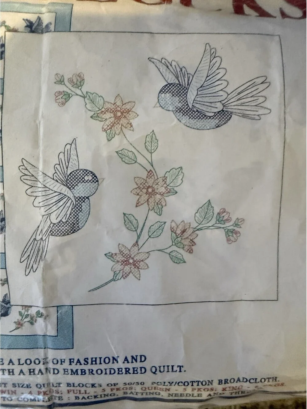 Jack Dempsey Needle Art Hummingbird Quilt Blocks Cross Stitch Kit, “started”